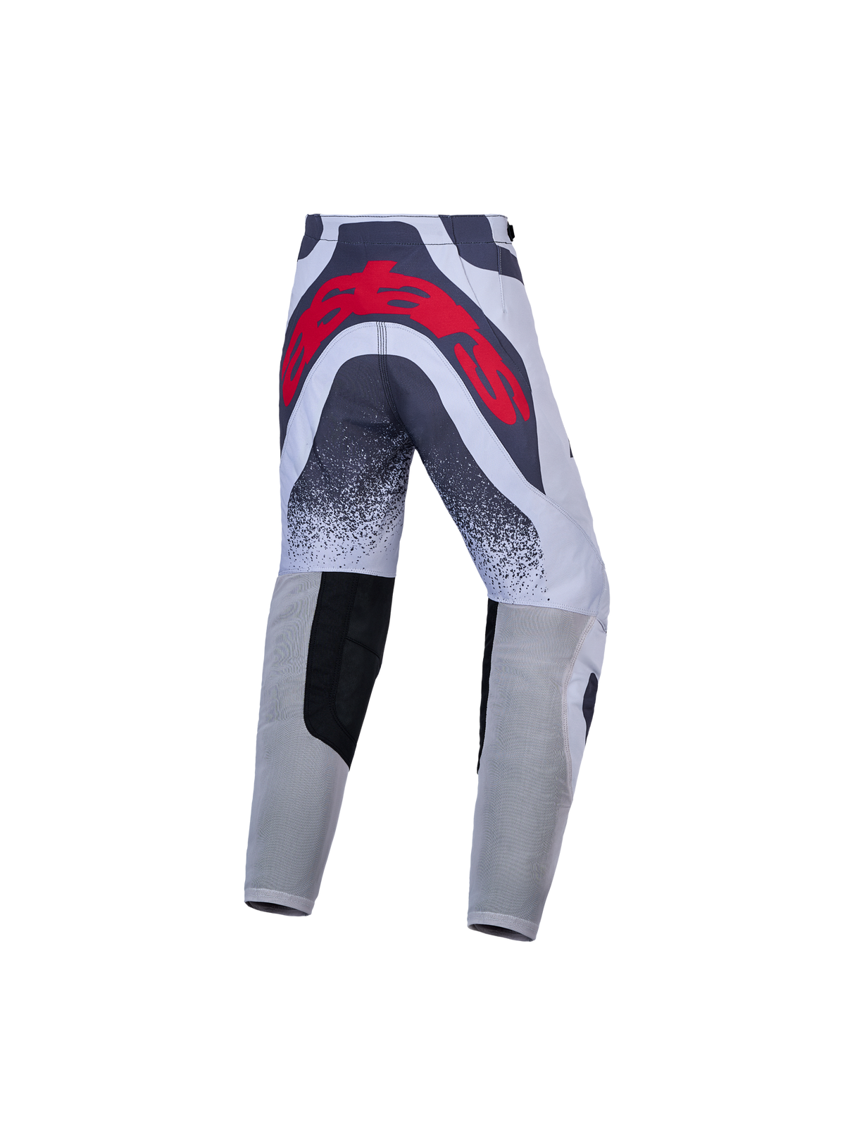 Alpinestars Supertech Swan, pantalon de motocross junior, gris et rouge, coupe athlétique avec grand logo au dos.