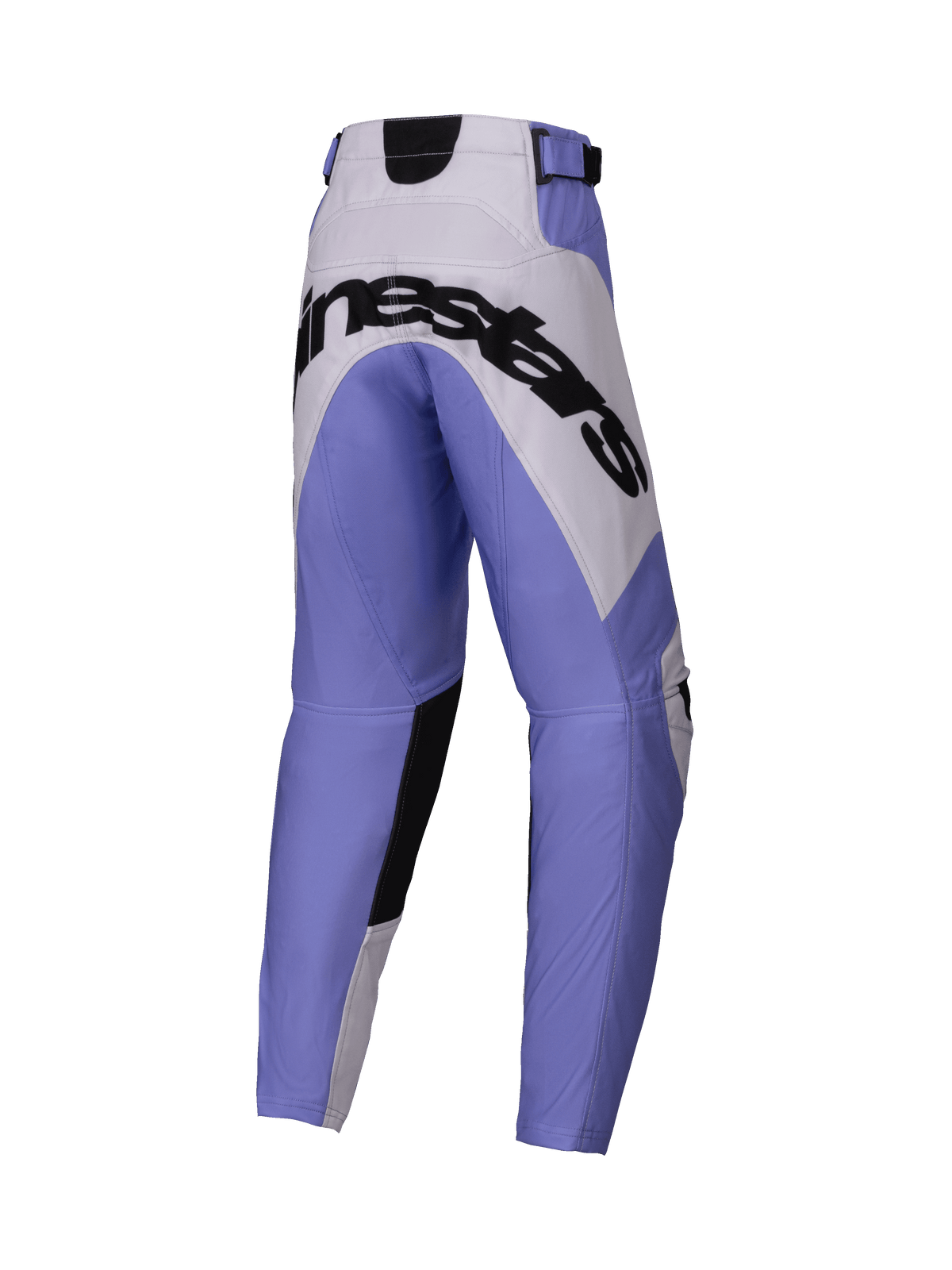 Alpinestars 2025 Youth Racer Veil Pants, pantalon de motocross, pourpre, blanc et noir, grand logo Alpinestars noir sur l'assise, design sportif avec empiècements renforcés, matériau durable pour la course tout-terrain