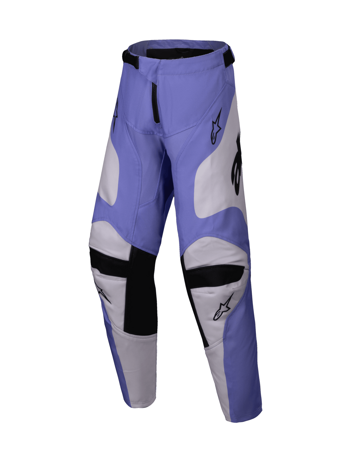 Alpinestars 2025 Youth Racer Veil Pants, pantalon de motocross pour enfant, pourpre et blanc avec noir, doté de panneaux intérieurs aux genoux en cuir de chèvre et d'une conception ergonomique pré-cintrée, équipement tout-terrain durable