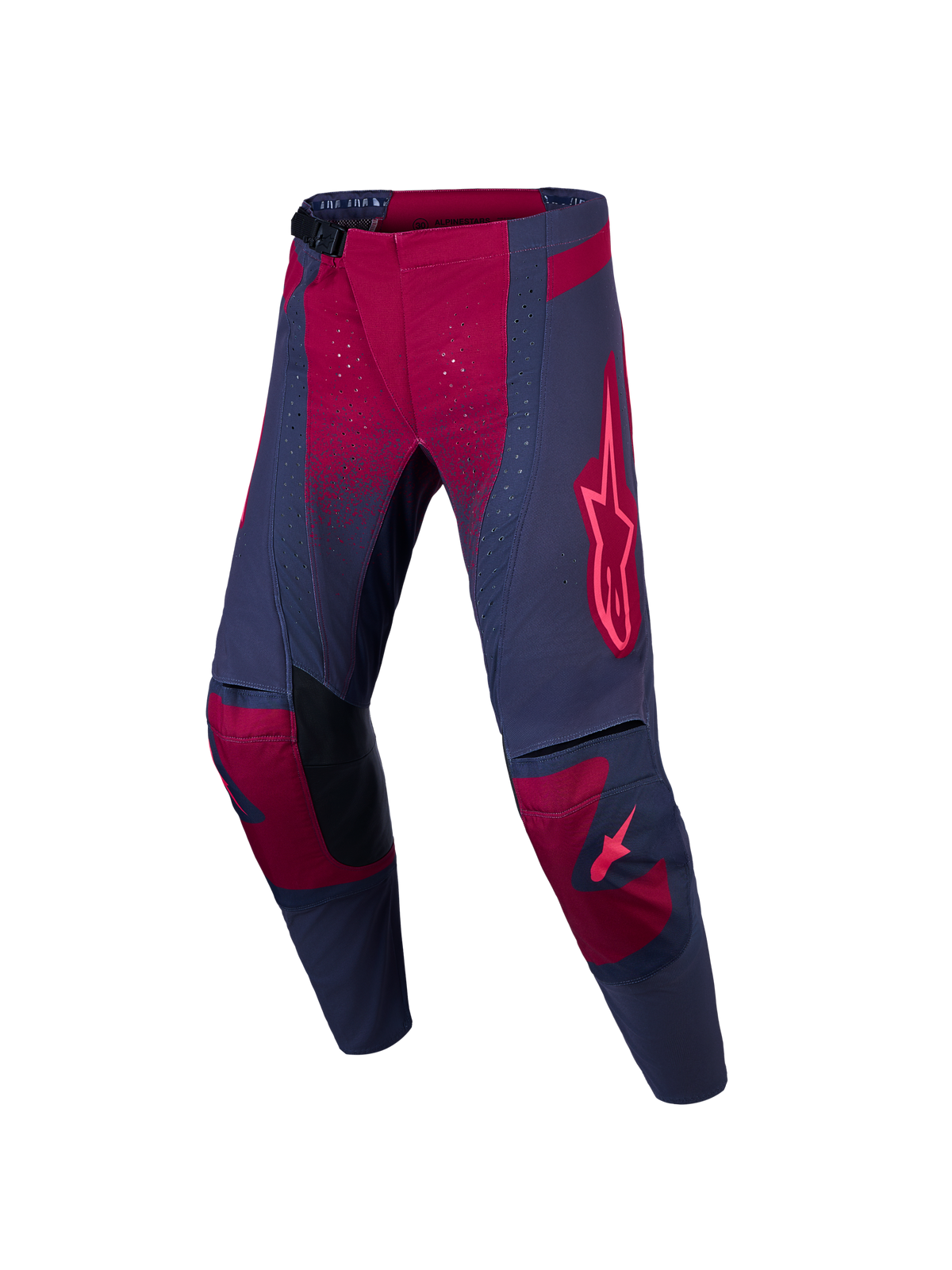 Pantalon Stella Techstar Swan Alpinestars, pantalon de motocross pour femme, gris et rouge, avec panneaux perforés pour l'aération et construction de genou 3D Babel.