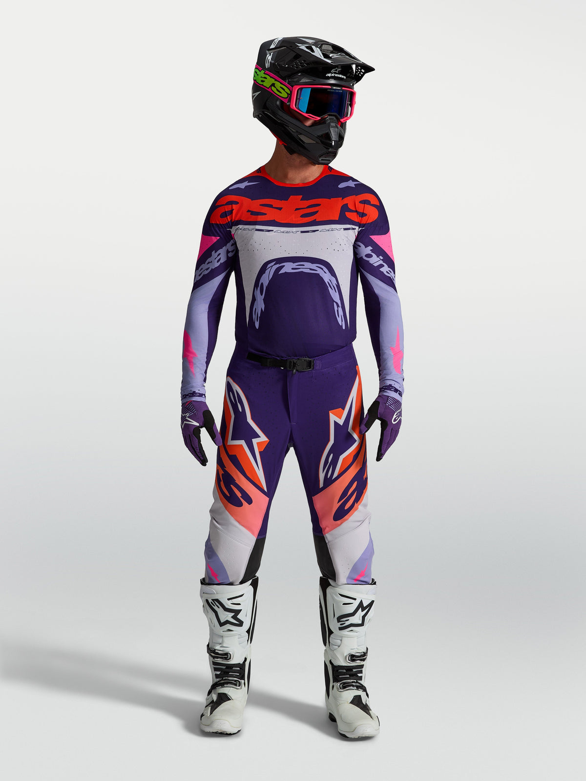 Alpinestars maillot Supertech Dyna, maillot de motocross racing pour homme, violet et rose fluo, coupe athlétique