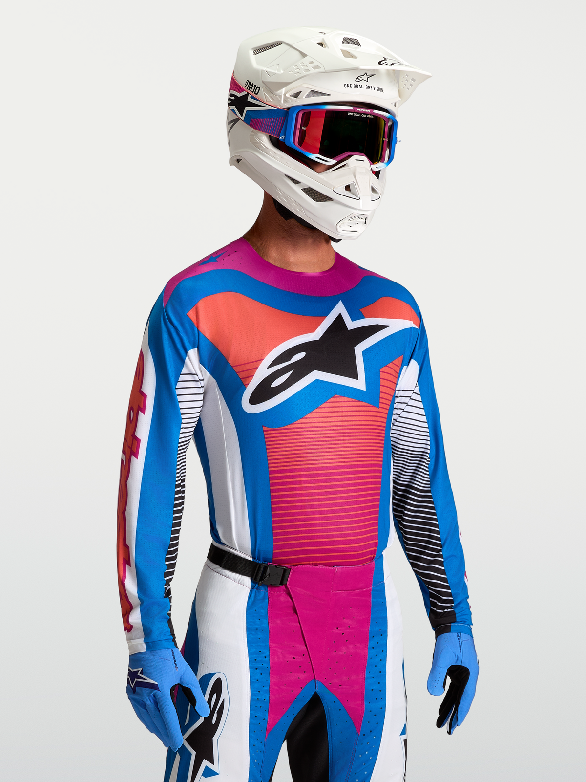 Alpinestars Maillot Techstar Maven, maillot de motocross pour homme, bleu et corail, coupe athlétique pour le tout-terrain.