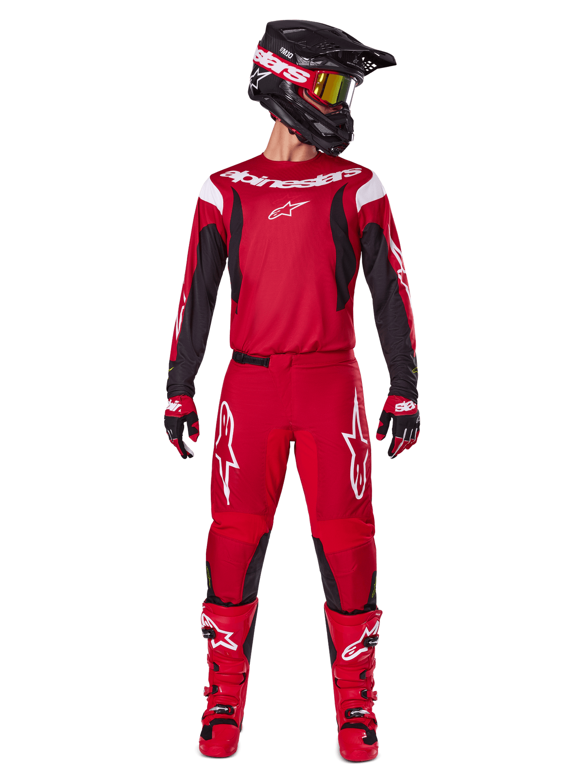 Alpinestars 2025 Fluid Haul Bekleidungsset, Motocross-Rennoutfit für Herren in Rot und Schwarz für den Offroad-Sport.