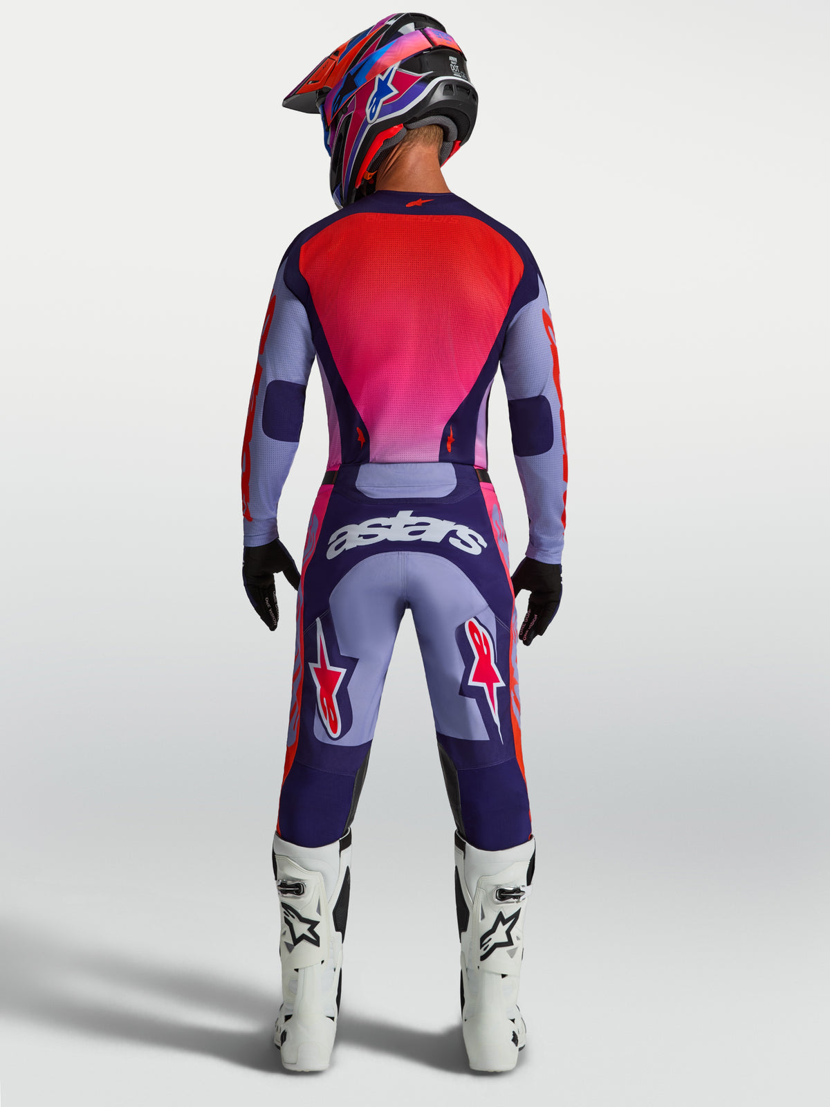 Alpinestars maillot Racer Air Hunt, maillot de motocross violet et rose pour homme en maille, vue de dos, coupe ergonomique