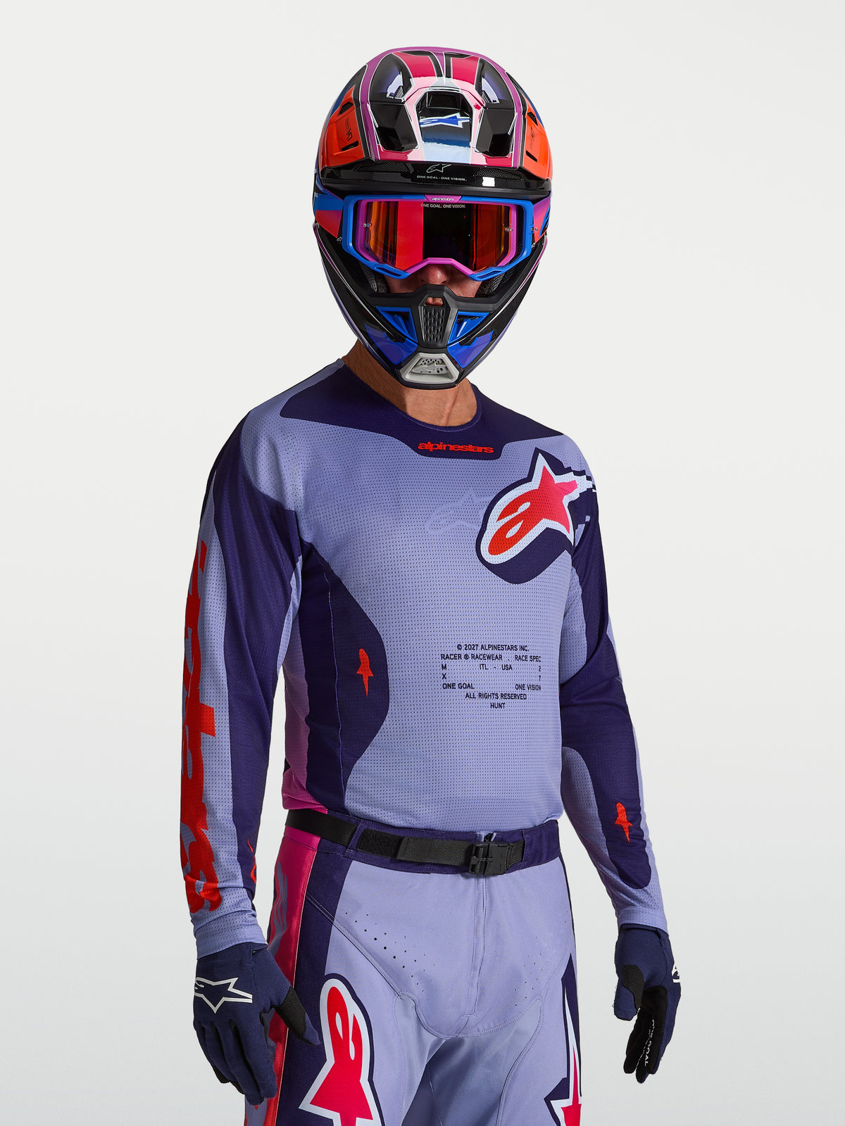 Alpinestars Racer Air Hunt Trikot, belüftetes Herren-Motocross-Trikot, Lila und Pink, Full-Airflow-Mesh-Konstruktion.