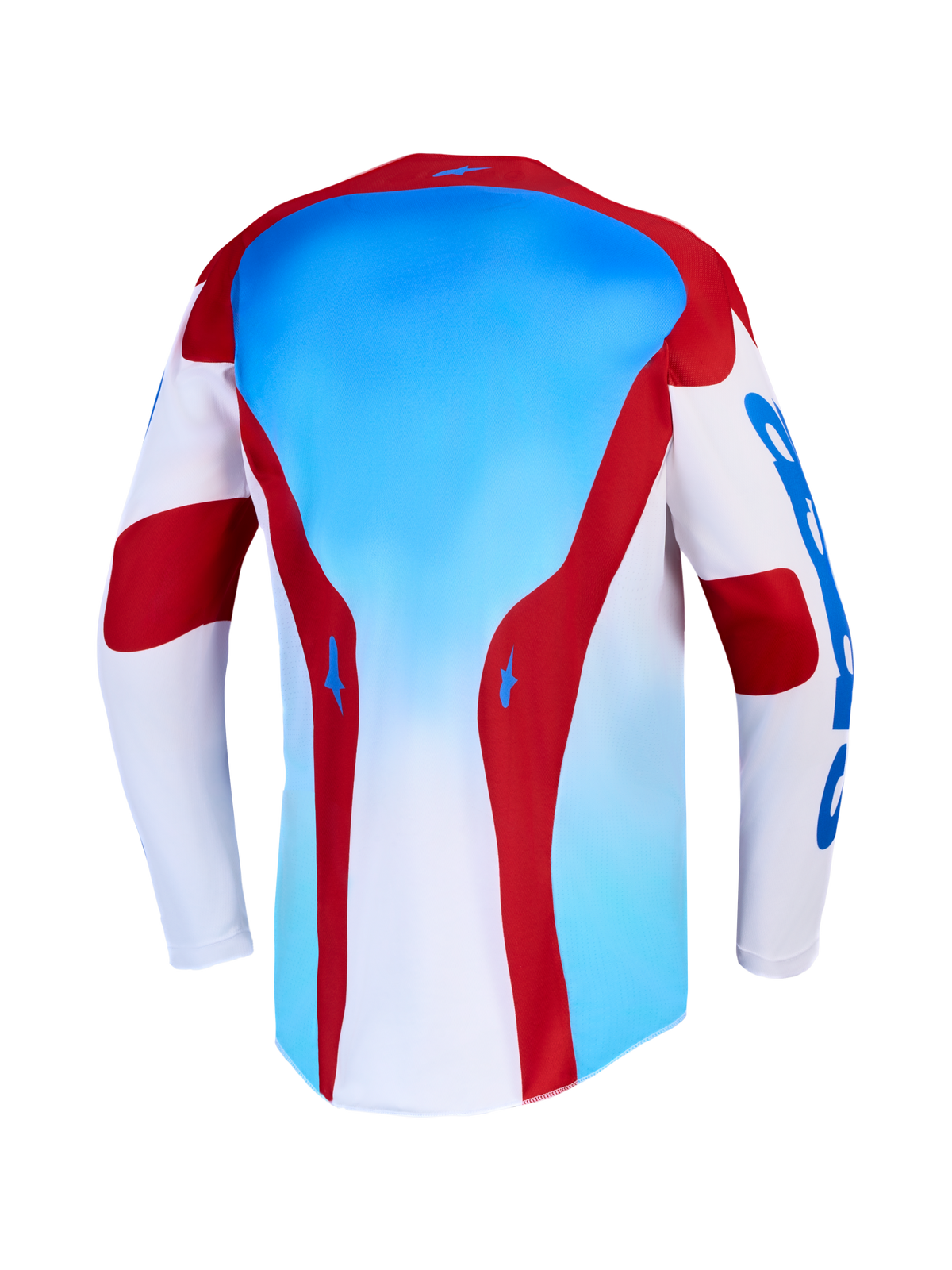 Alpinestars Racer Hunt Jersey AND Racer Hunt Gear Set, motorcrossjersey, blauw en rood, achteraanzicht met duurzame polyfabric constructie.