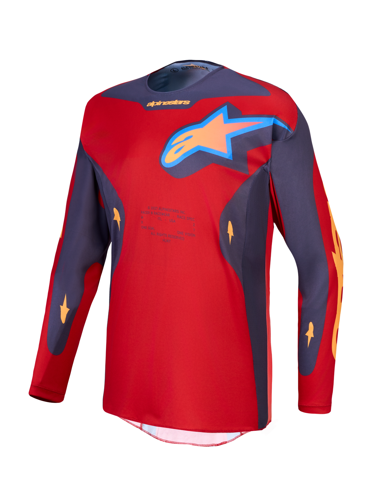 Alpinestars Racer Hunt, maillot de motocross pour homme, rouge et gris, poly-tissu technique avec logo étoile