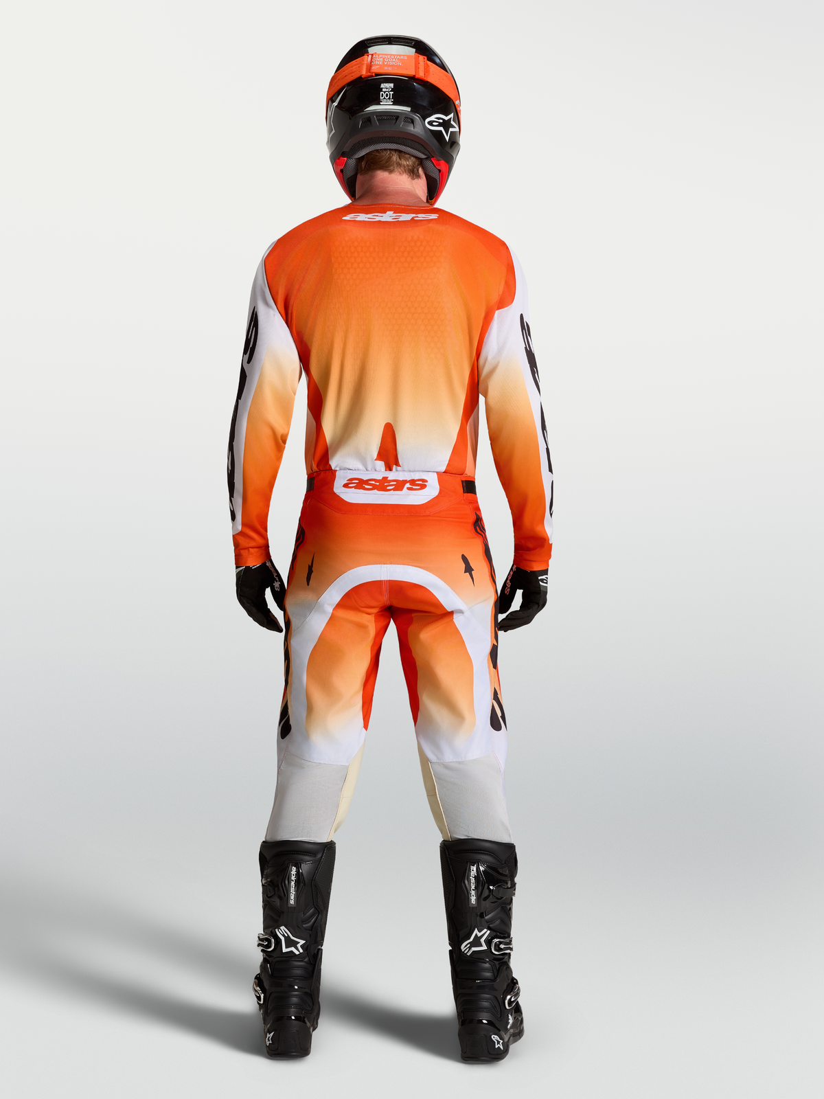 Alpinestars pantalon Racer Amber et ensemble Racer Amber, tenue de motocross pour homme, orange et blanc, vue de dos