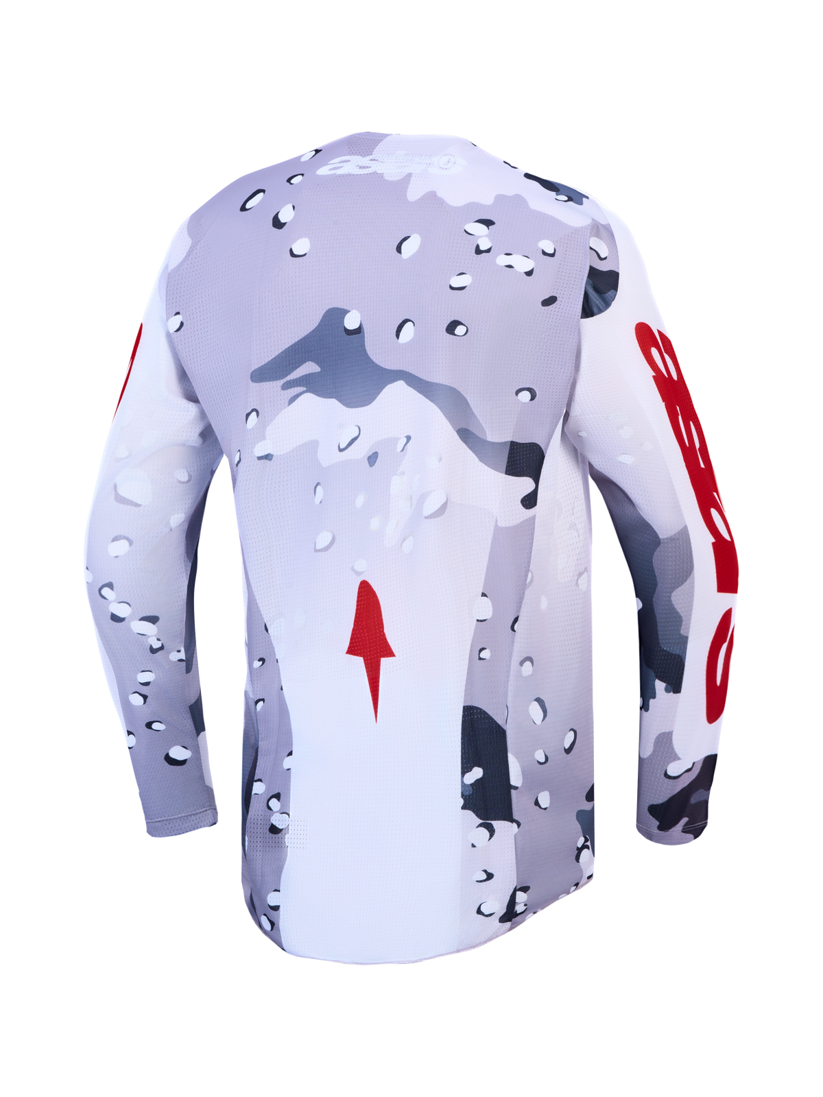 Alpinestars 2027 Racer Air Lone Jersey, Motocross Riding, Men, Gray Camo, White and Fire Red, Breathable Airflow Mesh.