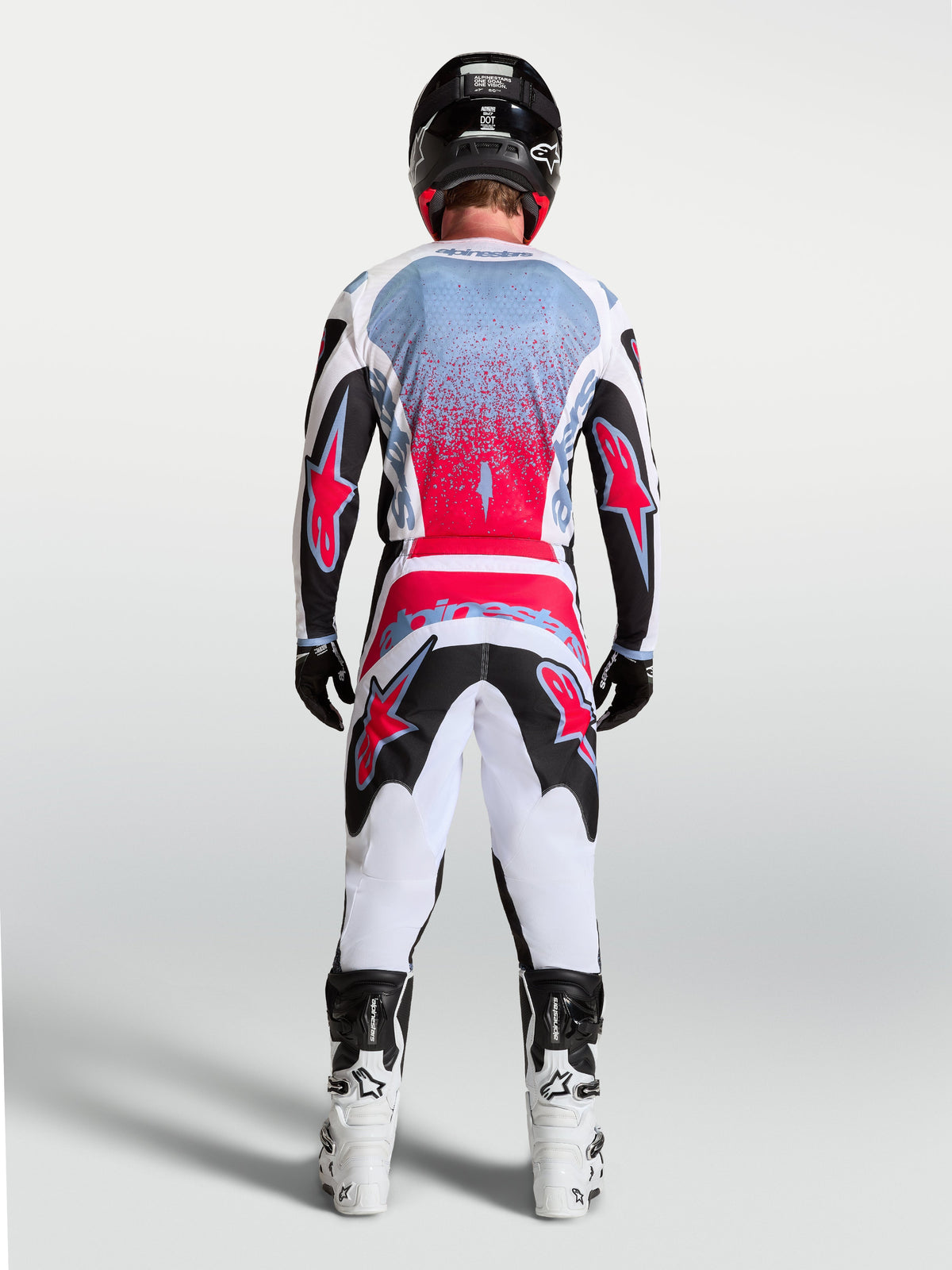 Alpinestars Fluid Drag, ensemble de motocross pour homme, blanc et rouge, vue de dos, tissu polyfabric respirant