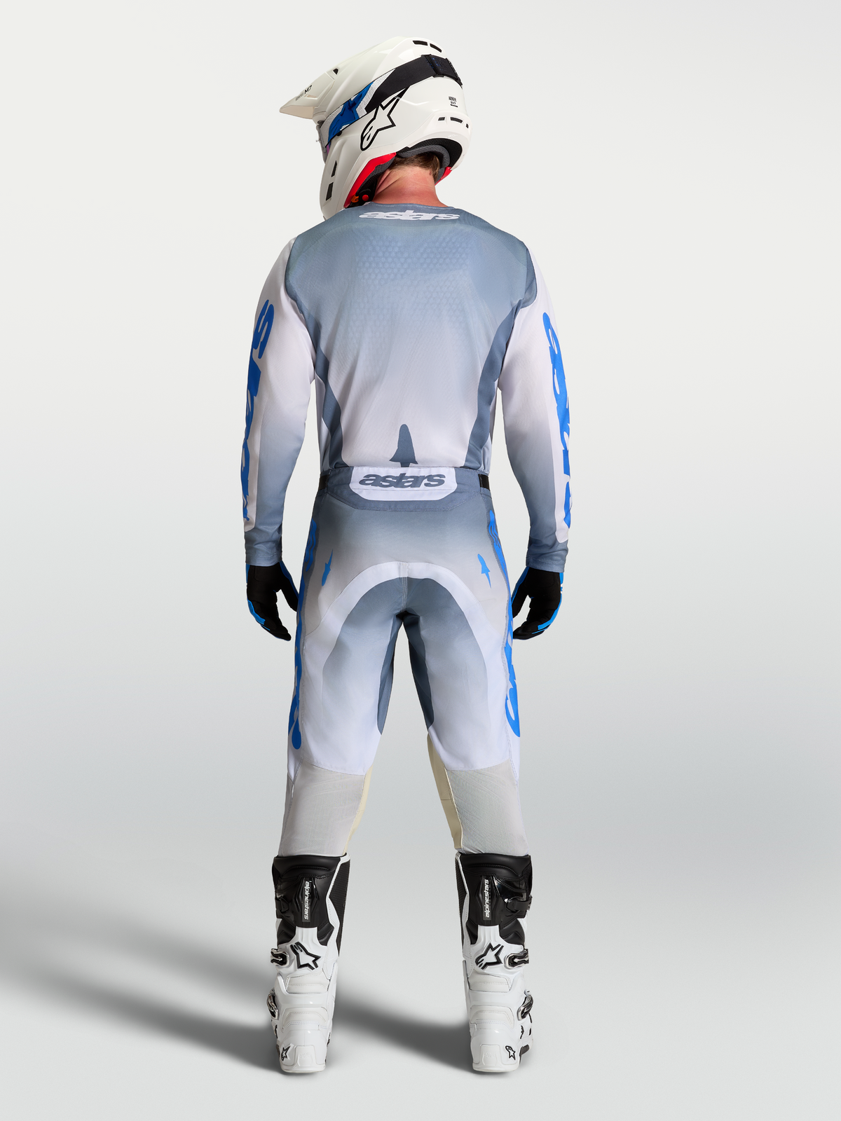 Ensemble Racer Amber Alpinestars, équipement de motocross pour homme, gris cendré et bleu UCLA, vue de dos