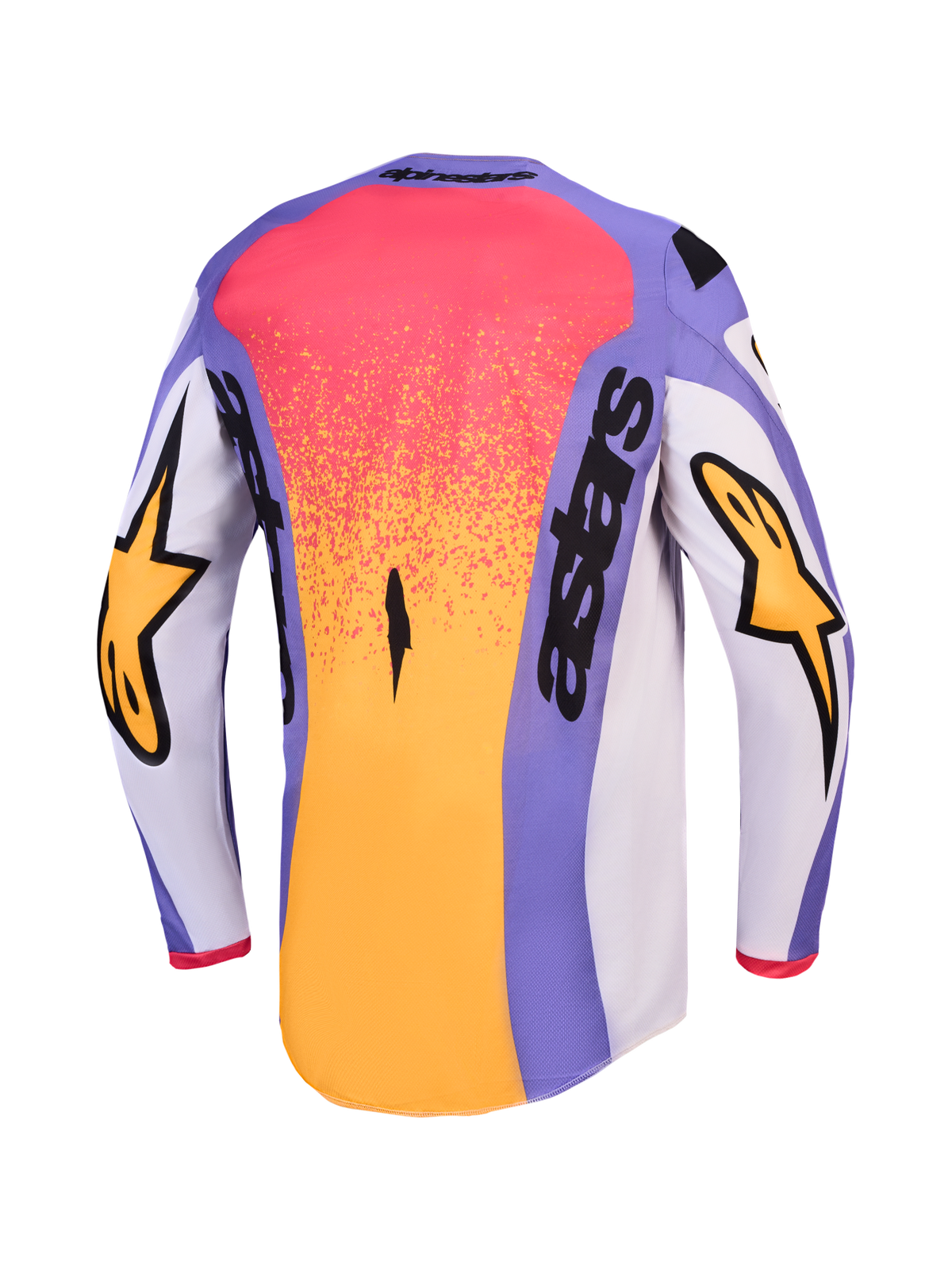 Maillot Alpinestars Fluid Drag pour homme, maillot de motocross lilas clair et doré, vue de dos avec coupe longue