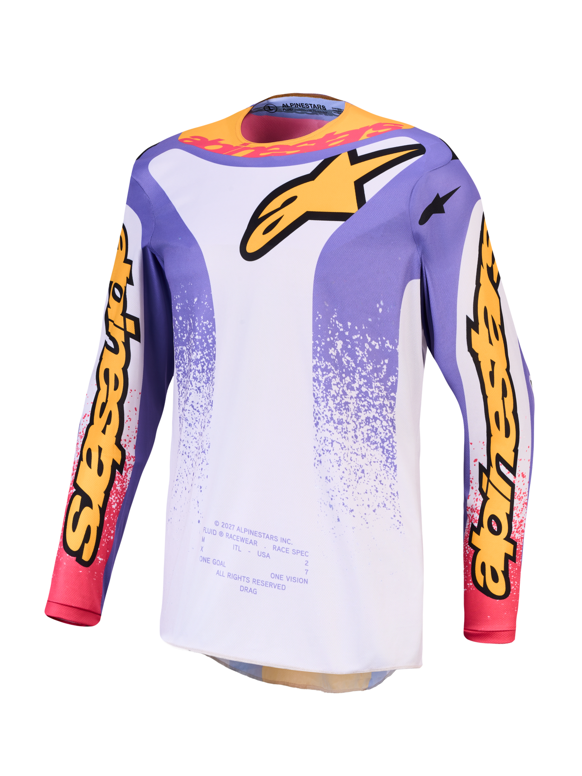 Alpinestars maillot Fluid Drag, maillot de motocross pour homme, lilas et bleu iris, tissu léger évacuant l'humidité