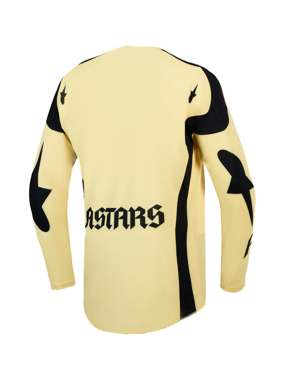 Maillot Alpinestars Techstar Atrox pour homme, motocross, jaune et noir, vue de dos avec logo ASTARS et perforations laser