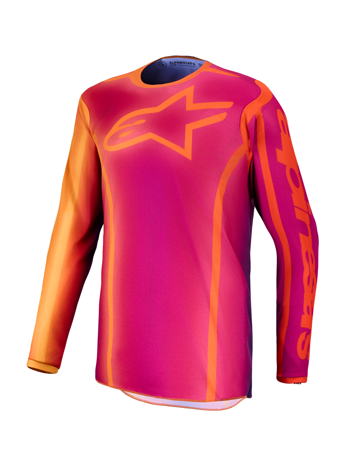 Alpinestars Maillot Fluid Kepler, haut de motocross violet et orange pour homme, construction en poly-tissu évacuant l'humidité.