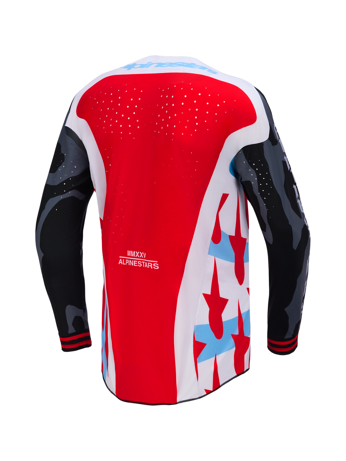 Maillot Techstar Beast Coast Édition Limitée, dos rouge et blanc, manches camouflage et perforations pour le motocross.