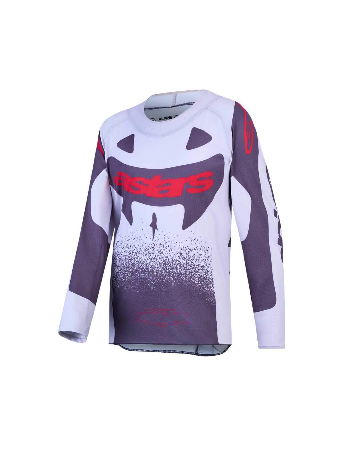 Maillot Alpinestars Youth Supertech Swan, maillot de motocross junior, gris, blanc et rouge, en mesh extensible léger.