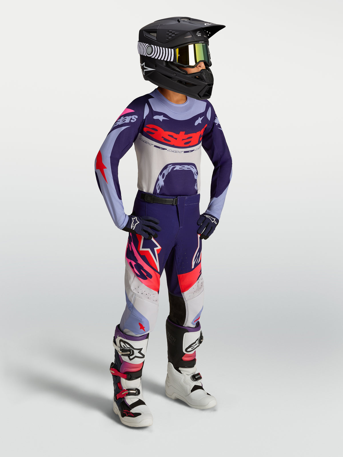Alpinestars ensemble Supertech Dyna Junior 2027, tenue de motocross violette et rose pour enfant, coupe course ventilée