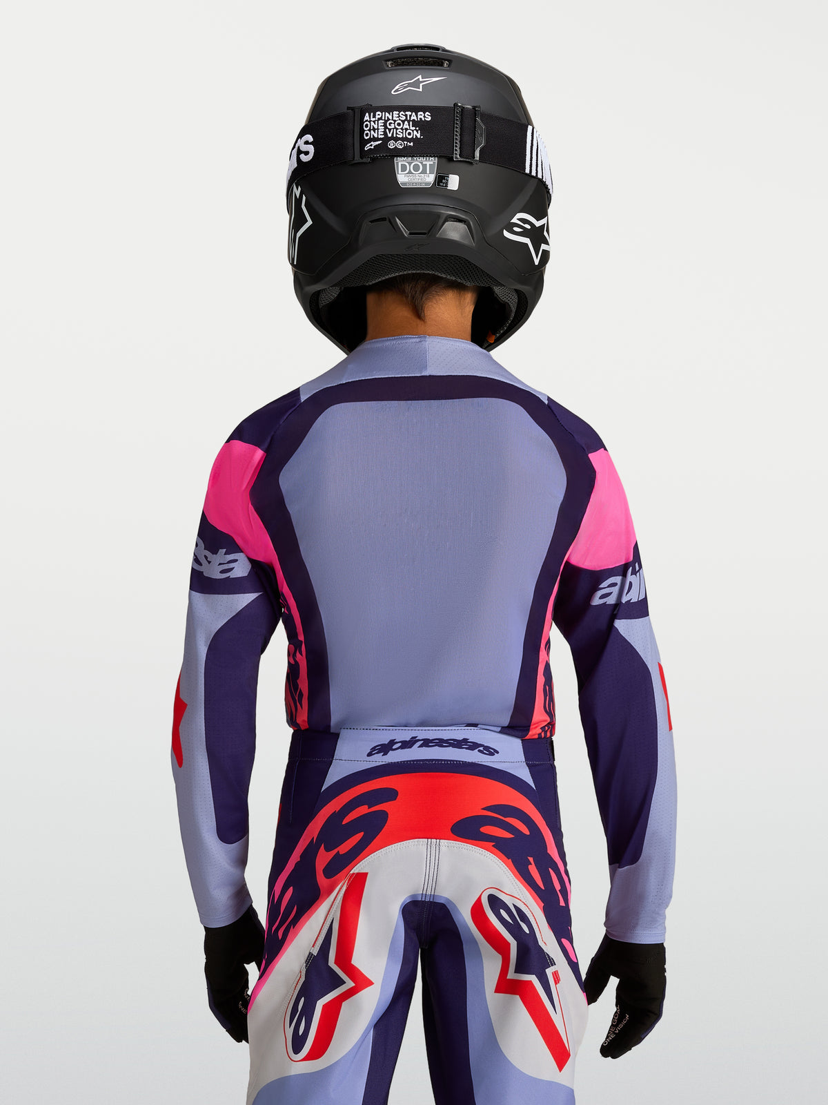 Alpinestars maillot Supertech Dyna Junior, maillot de motocross violet et rose, coupe respirante race-fit, vue de dos