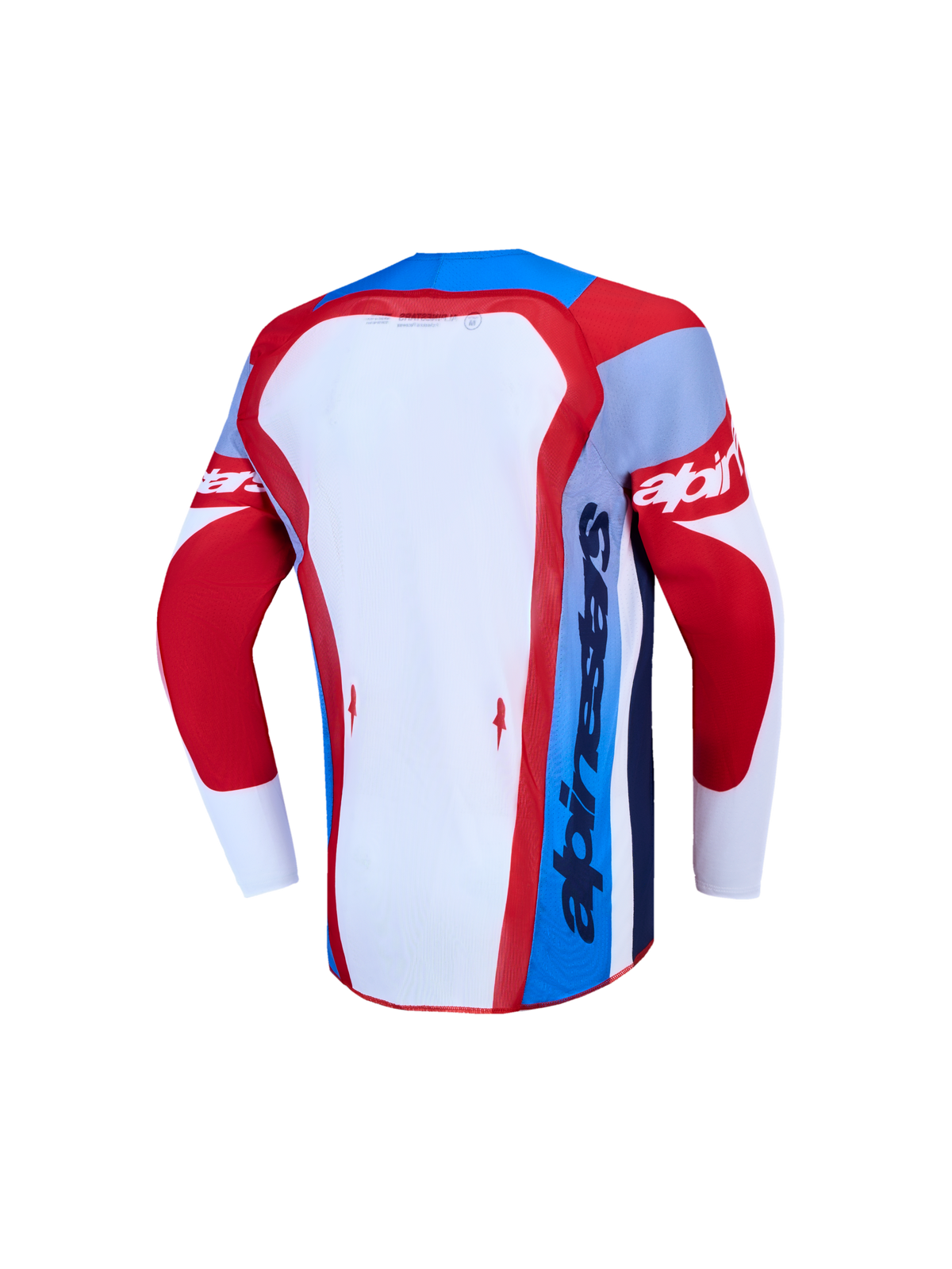 Maillot et ensemble Supertech Dyna Junior d'Alpinestars, motocross rouge et bleu, vue de dos, maille extensible respirante.