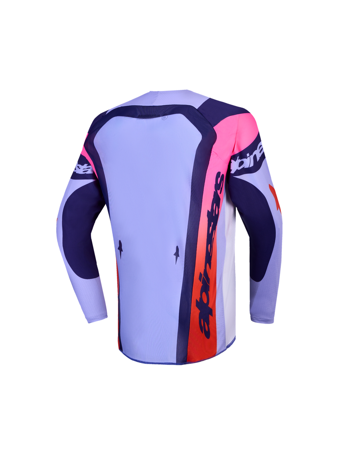 Alpinestars Youth Supertech Dyna, maillot de motocross junior, lavande et bleu marine avec détails roses, vue de dos.
