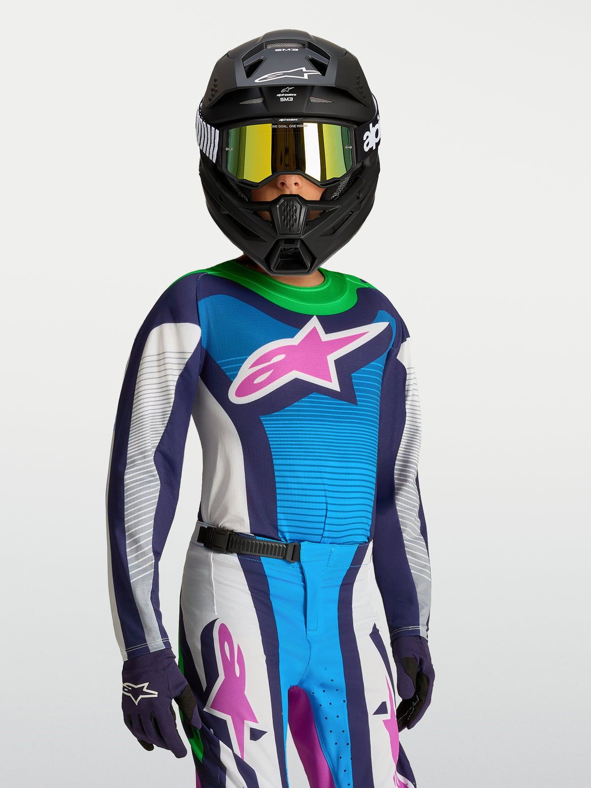 Alpinestars Supertech Maven Jugend-Trikot, Motocross, Blau und Weiß, athletisches Stretch-Mesh, am jungen Fahrer