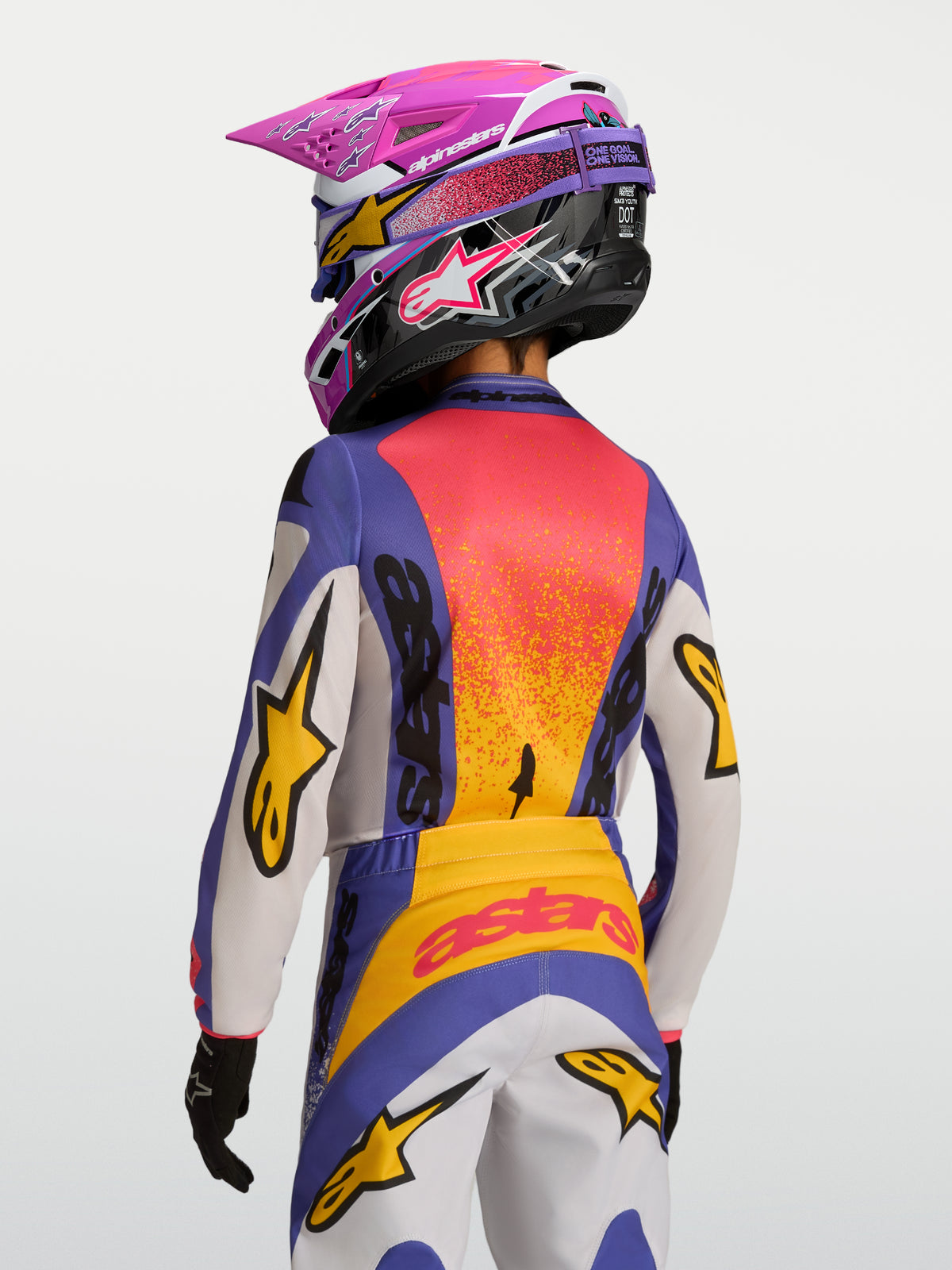 Alpinestars Maillot Fluid Drag Junior, maillot de motocross pour enfant violet et orange, tissu léger et respirant.