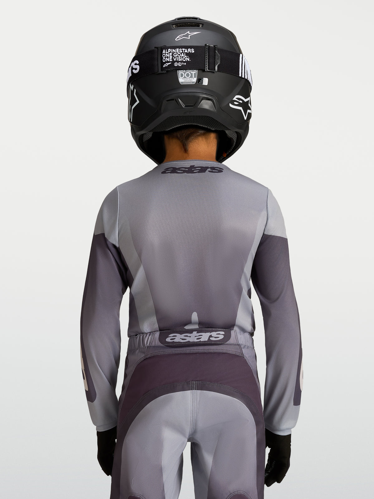 Alpinestars Maillot Fluid Amber Junior 2027, maillot de motocross gris et sable, textile respirant, vue de dos