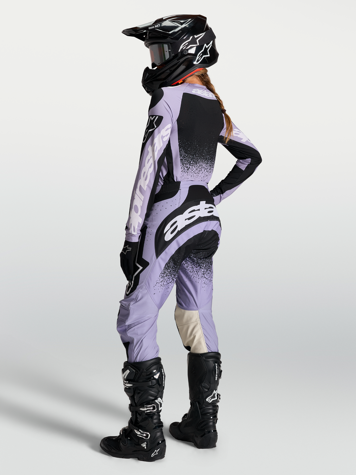 Pantalon Stella Techstar Swan d'Alpinestars, motocross pour femme, violet et noir, coupe ergonomique pour le tout-terrain.