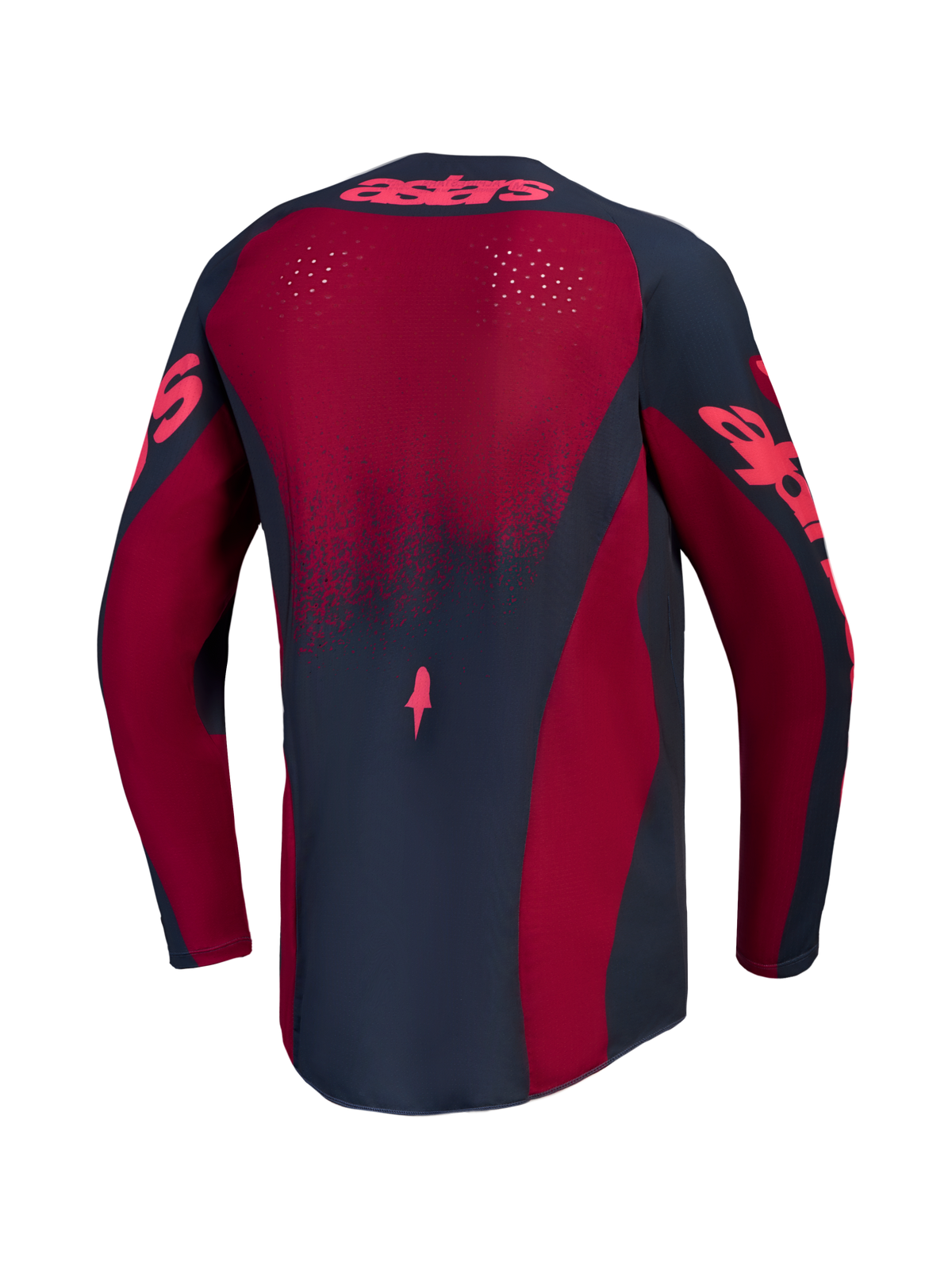 Maillot Alpinestars Stella Techstar Swan pour femme, rouge et gris foncé, vue de dos avec perforations laser de ventilation.