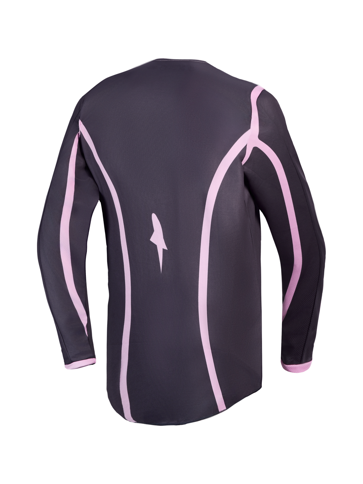 Alpinestars Stella Fluid Apex V2, maillot de motocross pour femme, gris et rose, vue de dos avec dos rallongé.