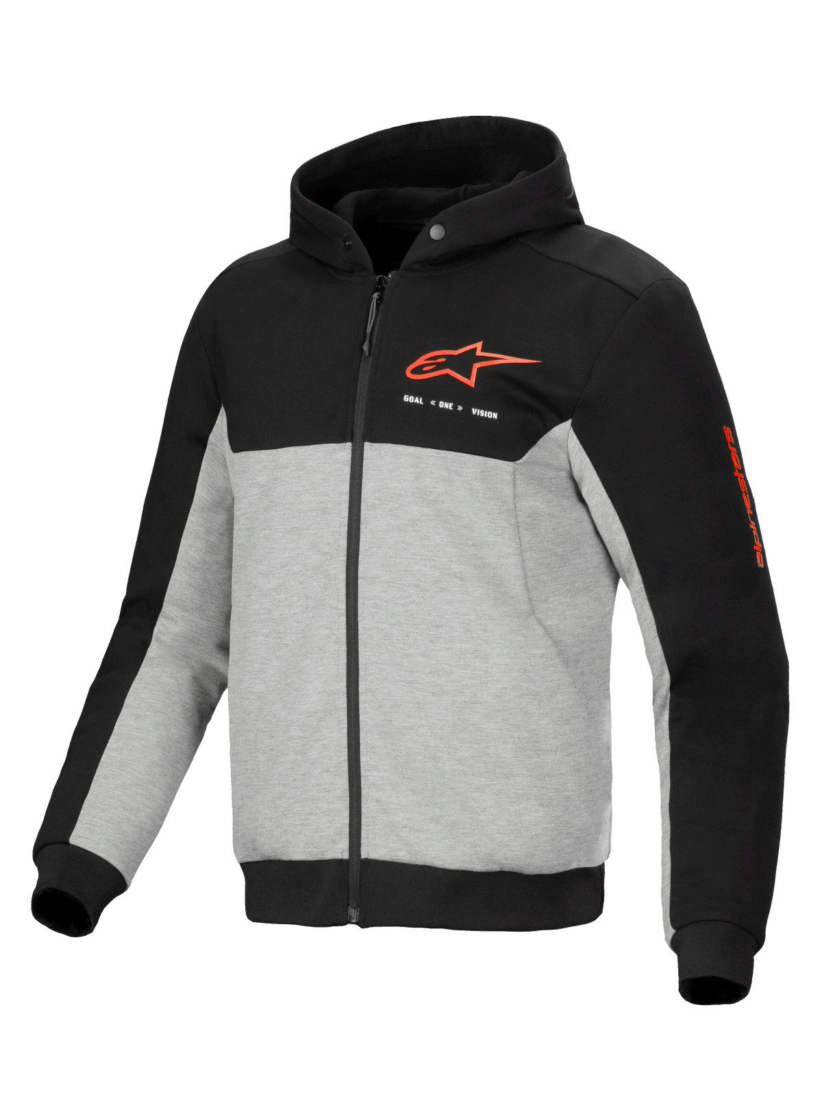 Alpinestars Chrome V2 Sport Hoodie, Men's Urban Motorcycle Jacket in Black and Gray Heather with CE certified protection.