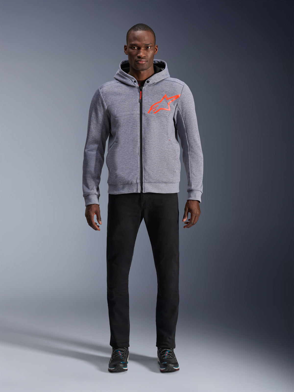 Alpinestars Chrome V2 Sport Hoodie, Urban Motorcycle Jacket, Gray Heather and Red Fluo, Tech Fleece for Men.