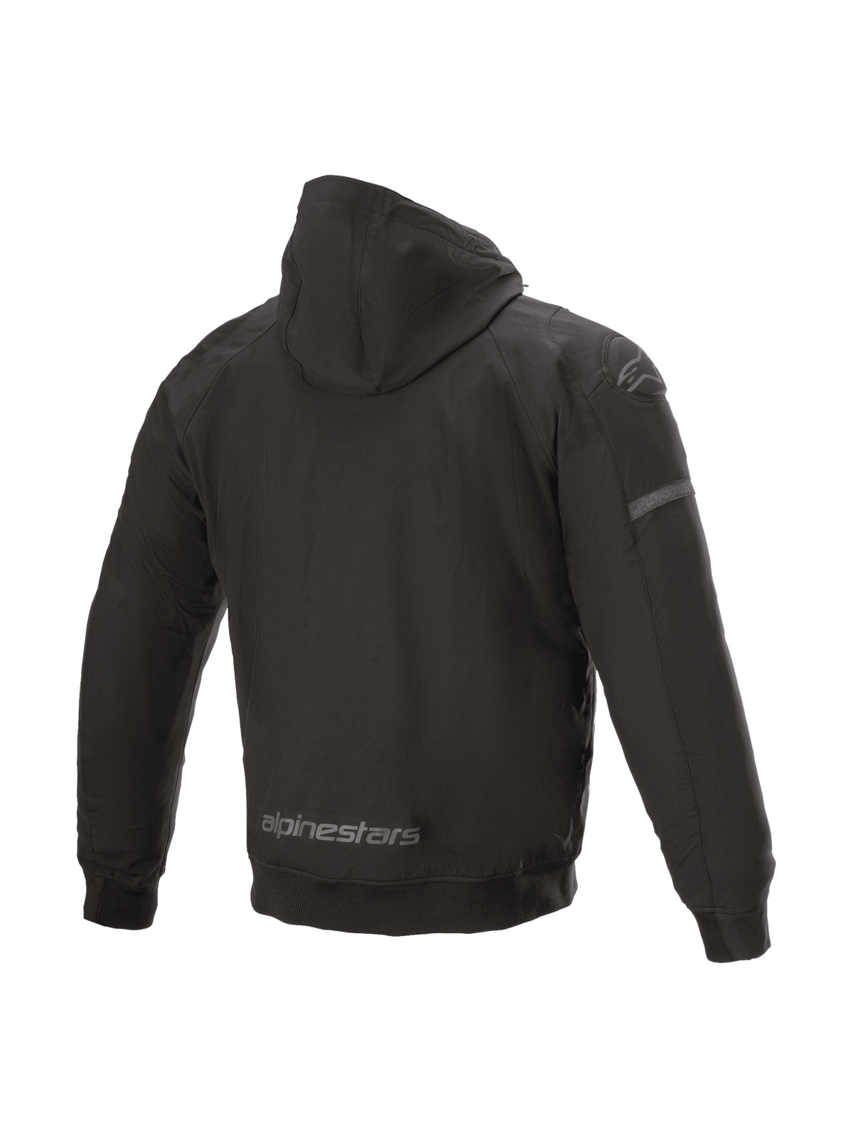 Alpinestars Sektor Tech V2 Hoodie, urban motorjas, heren, zwart, windbestendige shell met 3D-schouderinzetstukken en reflecterende details, achteraanzicht