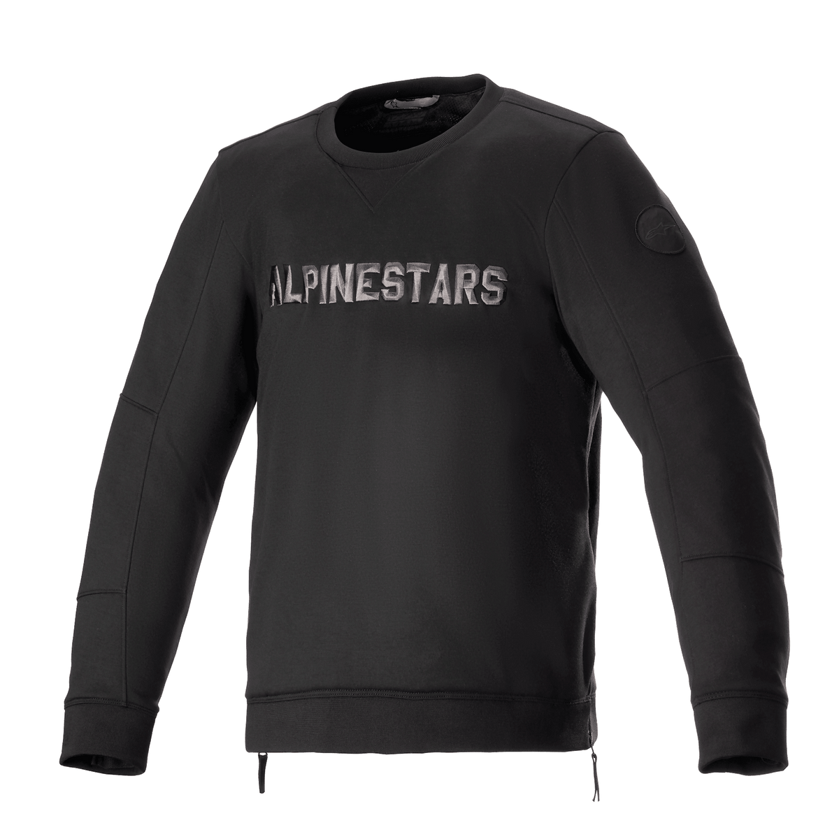 Alpinestars Legit Crew Fleece, Urban Motorcycle Jacket, Black and Cool Gray, Pullover crewneck with metallic chest logo, side zippers, ribbed cuffs and hem, casual riding gear