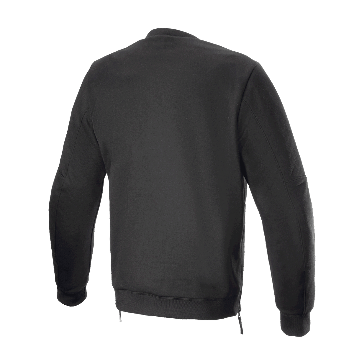 Polaire Alpinestars FQ20 Legit Crew, polaire de moto, noire, vue arrière, avec taille côtelée, fermetures éclair latérales et design urbain décontracté