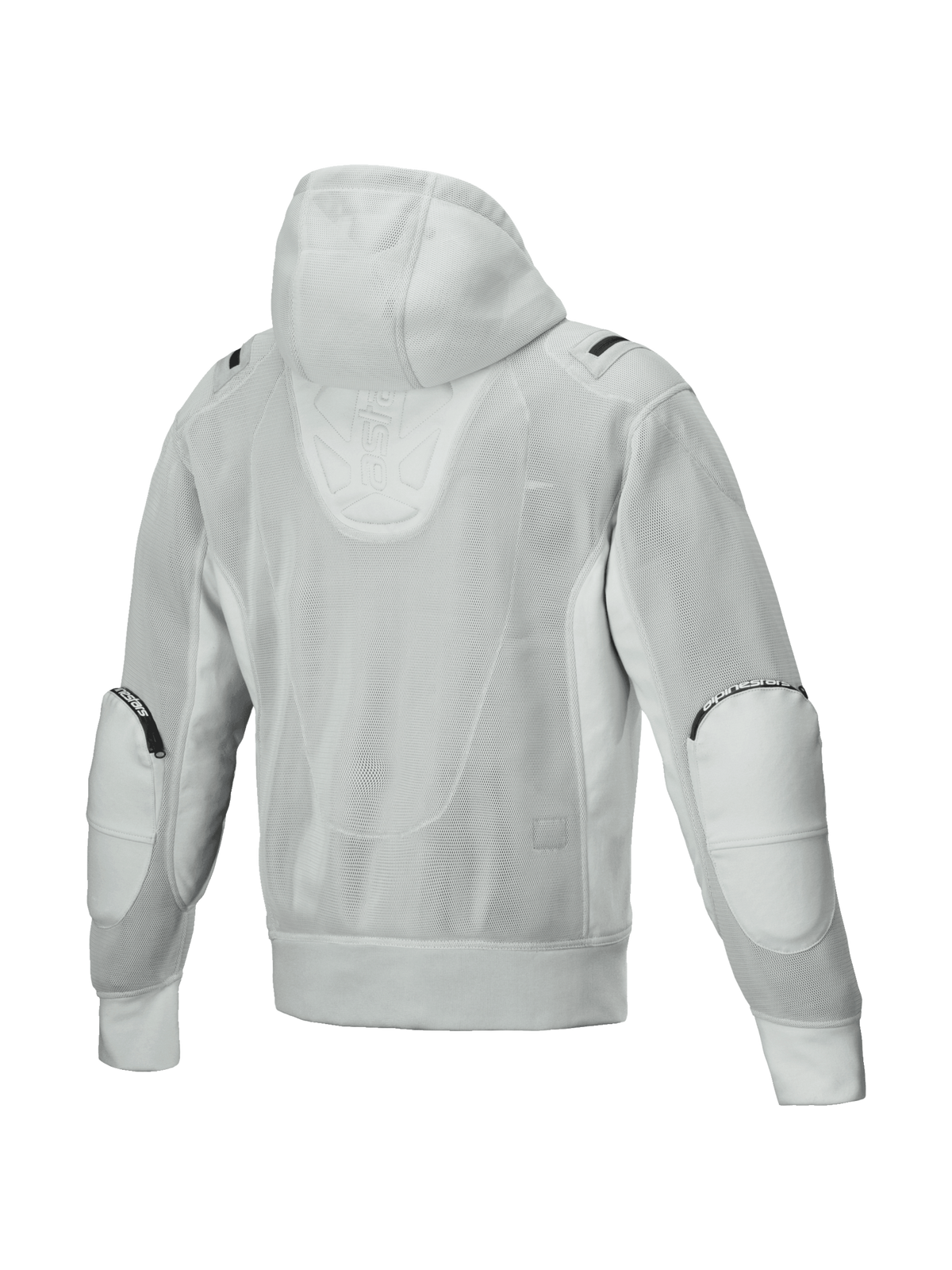 Alpinestars Moflow Air Tech Kapuzenjacke, graue Mesh-Motorradjacke für Herren, Tech-Air Ready, urbanes Design, Rückansicht.