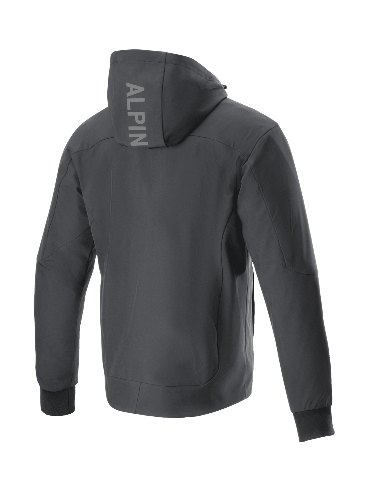 Alpinestars Radium Tech Kapuzenjacke, urbane Motorradjacke für Herren, Rückansicht, Schwarz, winddichte 3L-Tech-Shell mit Branding auf der Kapuze