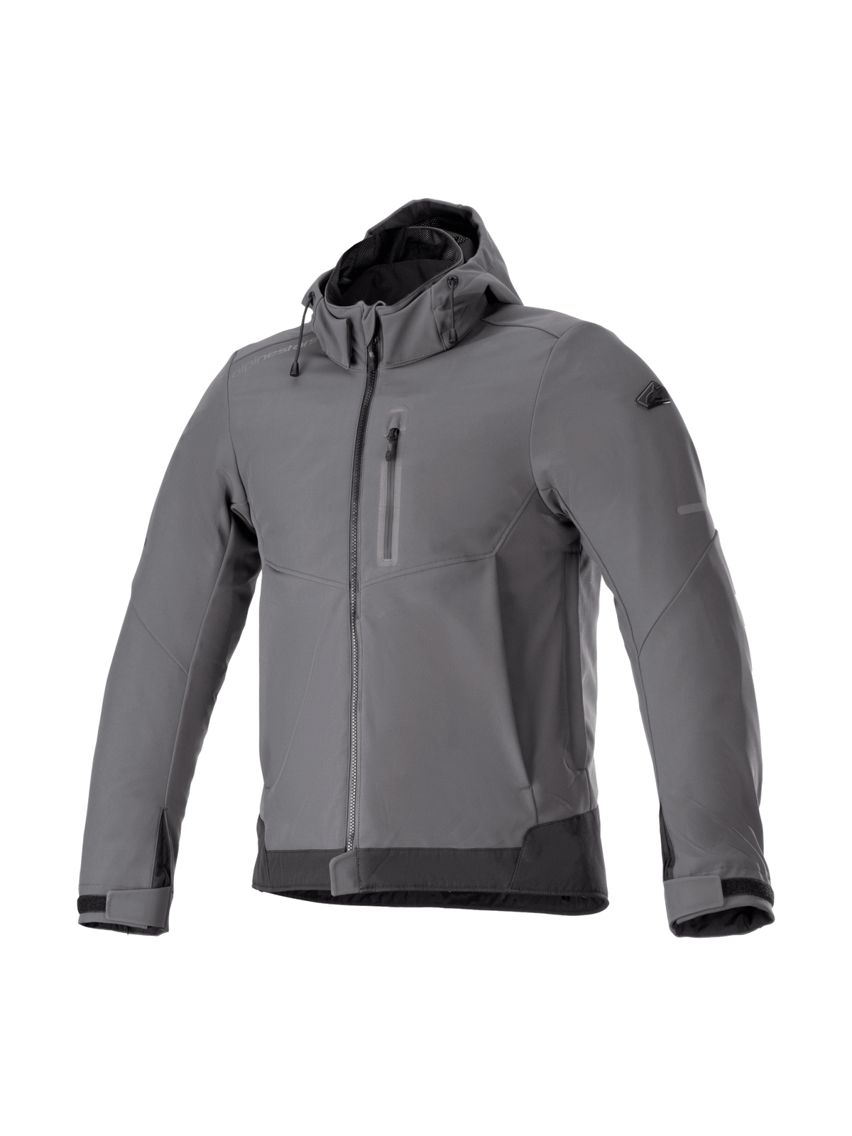 Alpinestars Neo waterdichte hoodie, grijze en zwarte herenmotorjas voor urban gebruik, winddicht textiel, Tech-Air® Ready.