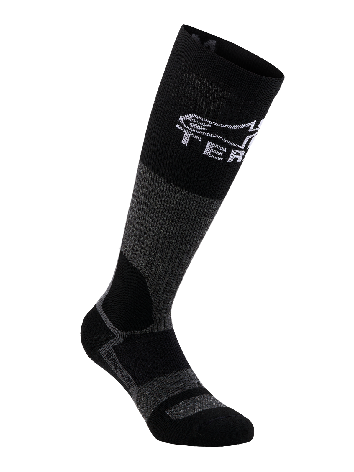 Alpinestars At 8 Merino Sokken, adventure motorsokken, zwart en grijs, merinowolmix, thermische regulatie en bescherming tegen blaren