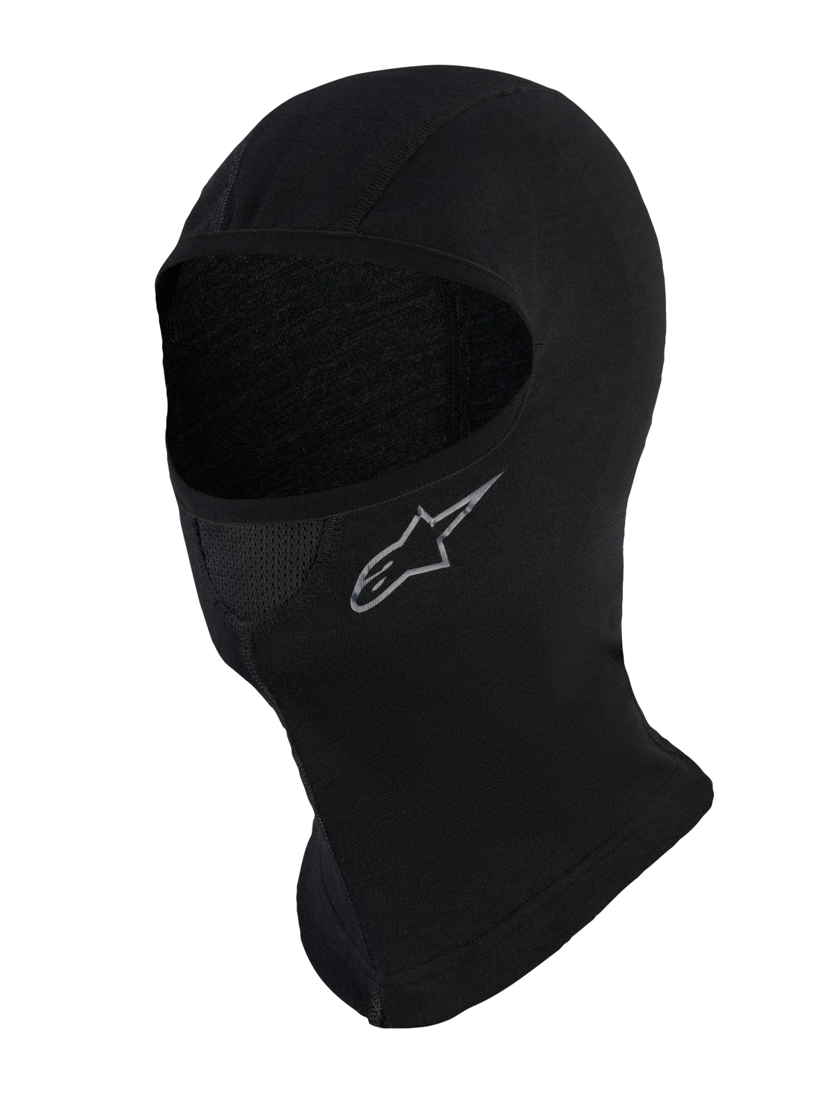 Alpinestars At 8 Merino bivakmuts, zwarte motorbivakmuts van merinomix met geperforeerd mondgedeelte en verlengde nekbedekking