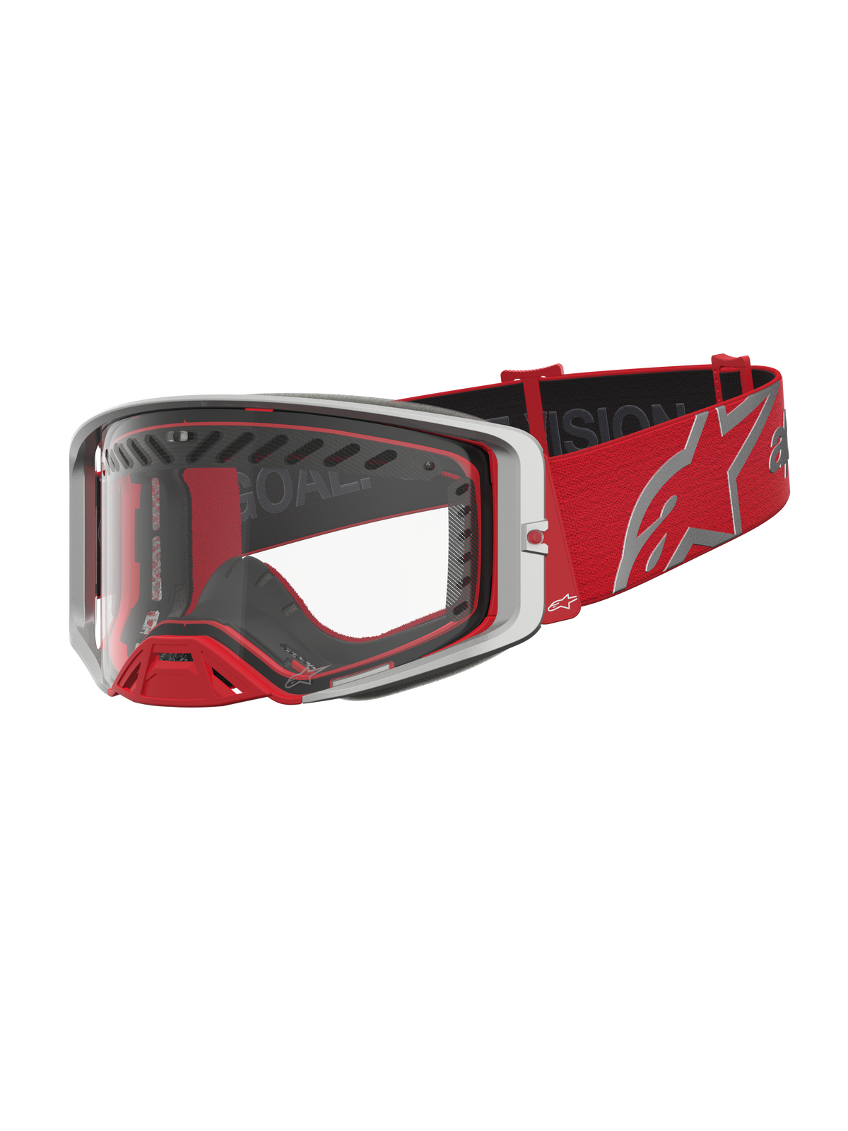 Masque Supertech Dura Air Fluid Alpinestars, masque de motocross rouge et argenté avec lentille claire en polycarbonate