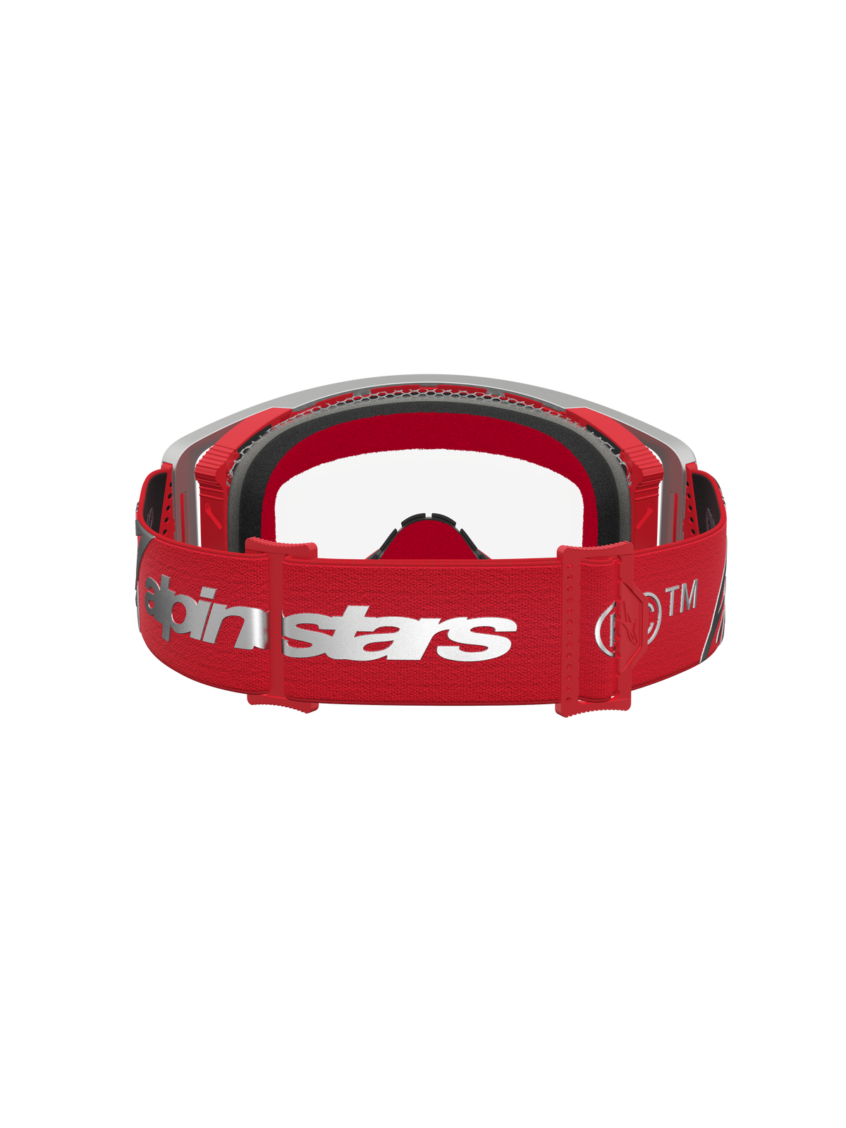 Masque Alpinestars Supertech Dura Air Fluid, masque MX rouge et argenté, sangle réglable à logo et rembourrage en mousse