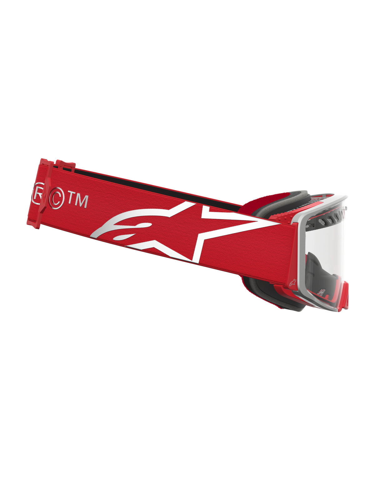 Alpinestars Supertech Dura Air Fluid, masque de motocross racing, rouge et argenté, lentille claire, logo étoile blanc