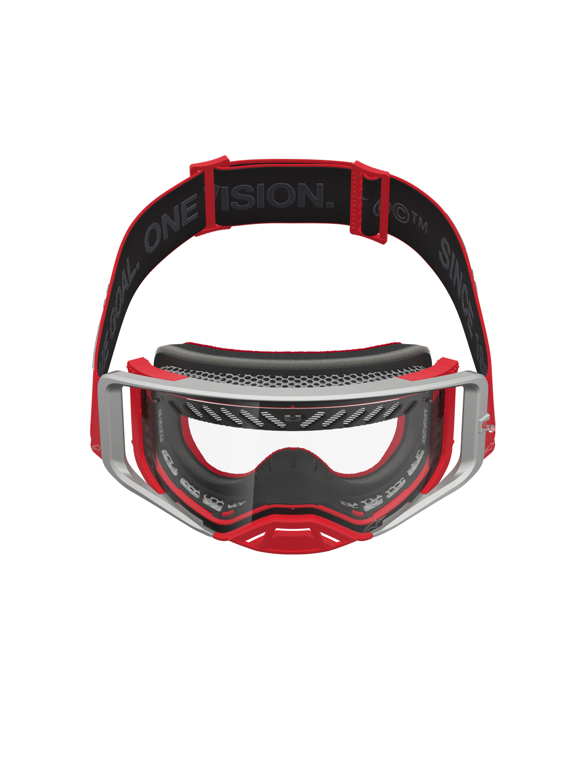 Alpinestars Masque Supertech Dura Air Fluid, masque de motocross tout-terrain, rouge et argenté, lentille transparente et système de flux d'air avancé