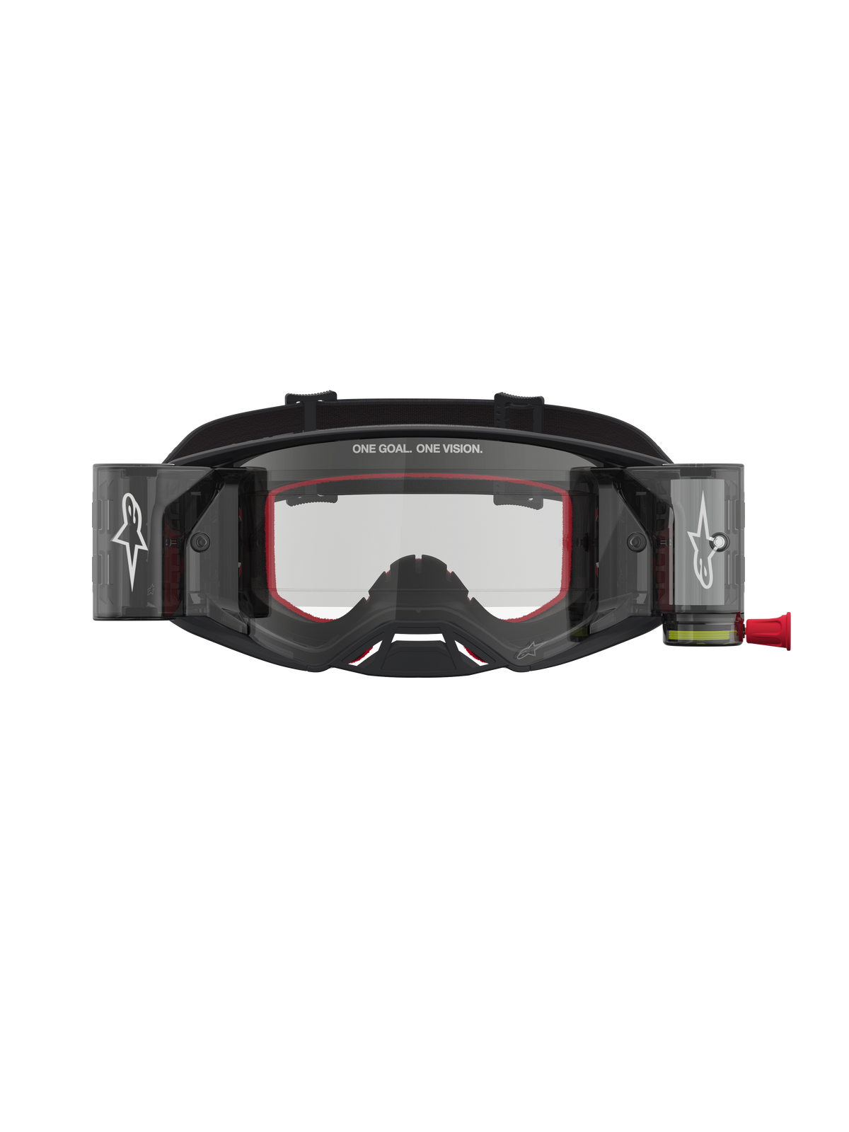 Alpinestars Supertech Firma Roll Off veiligheidsbril, zwart-zilveren motocrossbril met helder roll-off systeem.