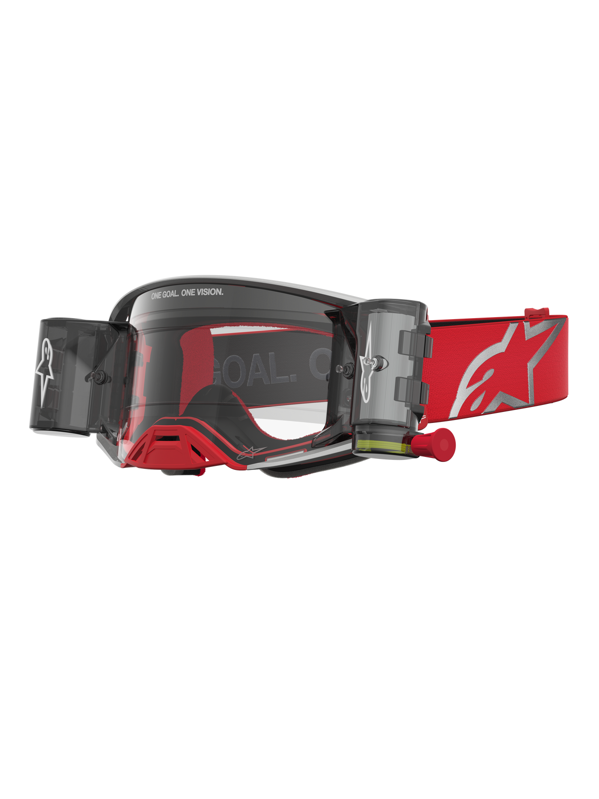 Alpinestars Supertech Firma Roll Off veiligheidsbril, motocrossbril met heldere lens en roll-off systeem, rood en zilver.