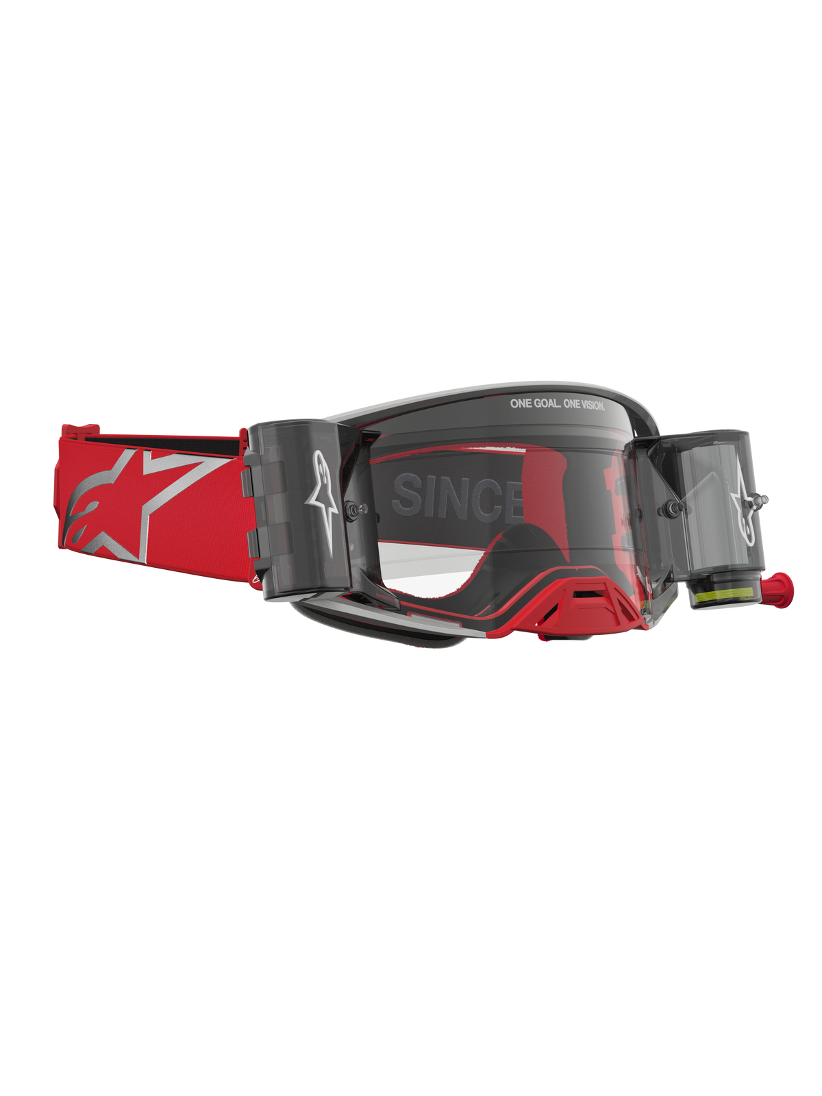 Alpinestars Supertech Firma Roll Off Veiligheidsbril, rood en zilver, motorcrossbril met geïntegreerd roll-off systeem.