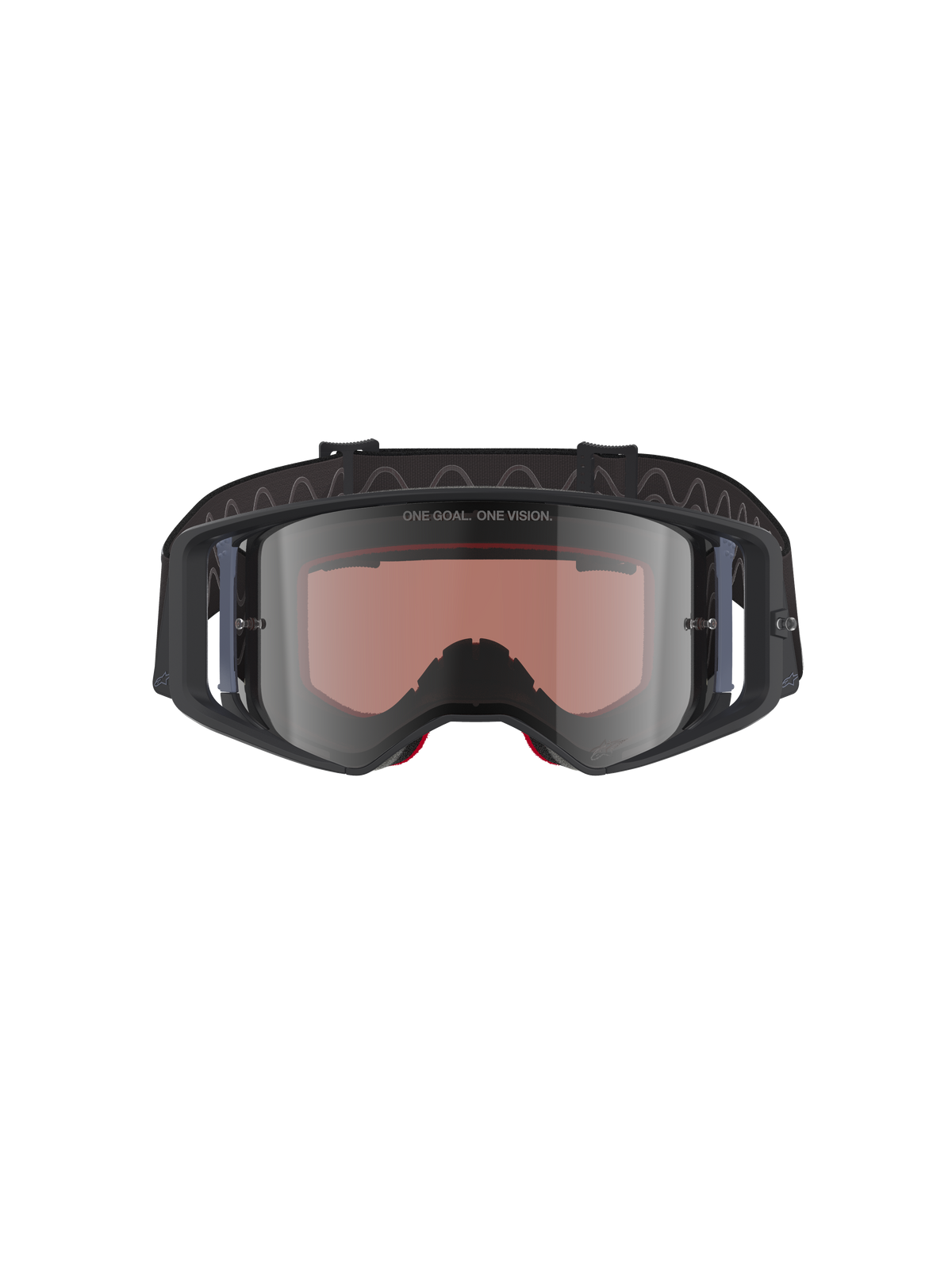 Alpinestars Supertech Corp Goggles Absolute Vision, Motocross-Brille, Schwarz Grau Mirror Silber, mit „ONE GOAL. ONE VISION.“ Schriftzug auf der Linse, Weitwinkel-Polycarbonat-Linse, Hochleistungs-Augenschutz für den Offroad-Rennsport