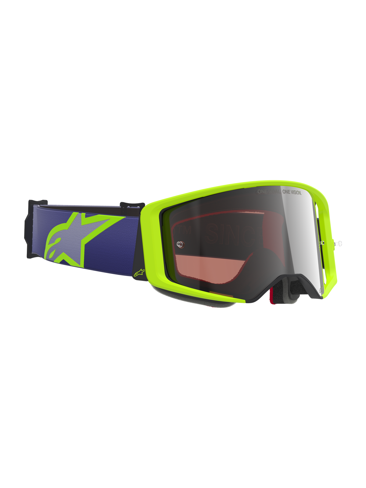 Alpinestars Supertech Vision Corp Goggles, Motocross-Brille, Neongelb und Lila, verspiegelte silberne Scheibe, lila elastisches Brillenband mit neongelbem Astars-Logo, spezieller Augenschutz für Offroad- und Dirtbike-Rennen